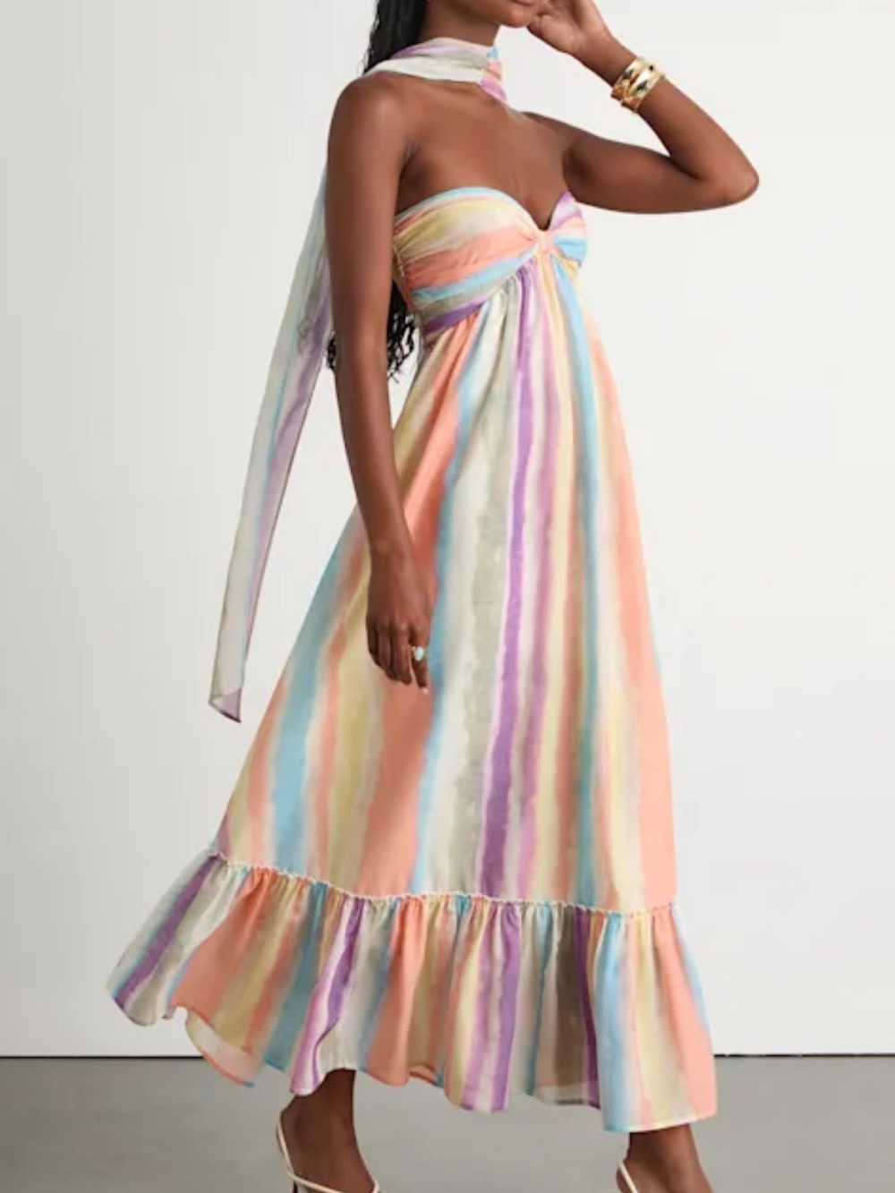 Lulus Kelia Multicolored Striped Sleeveless Maxi Dress and Scarf Set Large NEW